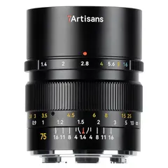7Artisans 75mm f/1.4 E Til Sony E-fatning. Fullformat. Sort