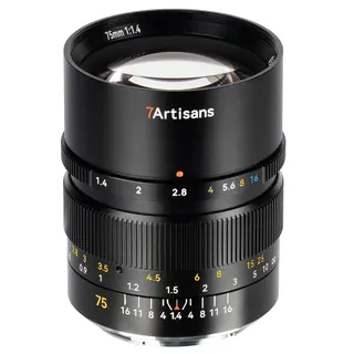 7Artisans 75mm f/1.4 E Til Sony E-fatning. Fullformat. Sort