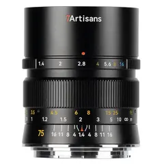 7Artisans 75mm f/1.4 RF Til Canon RF-fatning. Fullformat. Sort