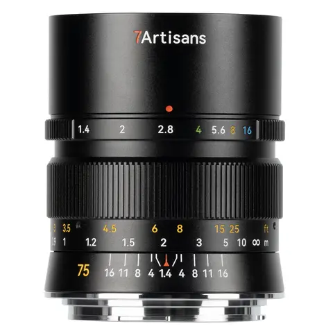 7Artisans 75mm f/1.4 RF Til Canon RF-fatning. Fullformat. Sort