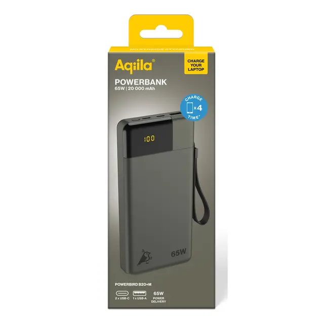 Aqiila Powerbird B20M+ 20000 mAh 65W Powerbank for mobil og laptop - Grønn 