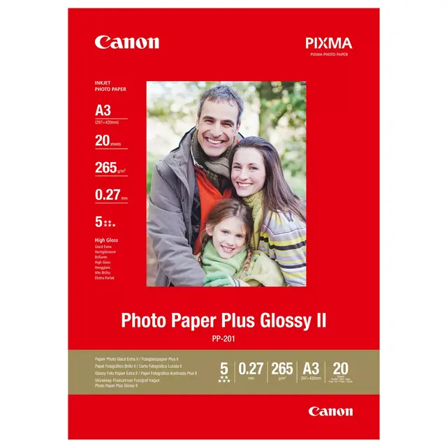 Canon PP-201 Glossy II Photo Paper Plus Blankt A3 fotopapir. 260gr, 20 ark 