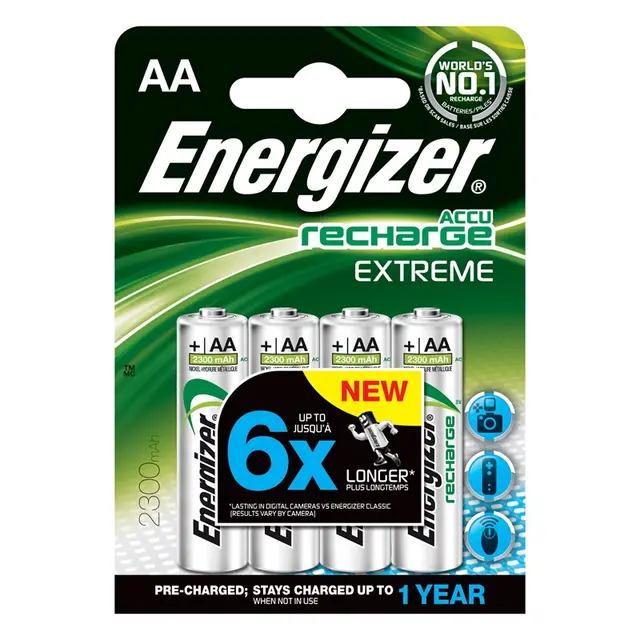 Energizer Recharge AA 2300mAh 4pk 4stk Oppladbare AA batterier 2300mAh 
