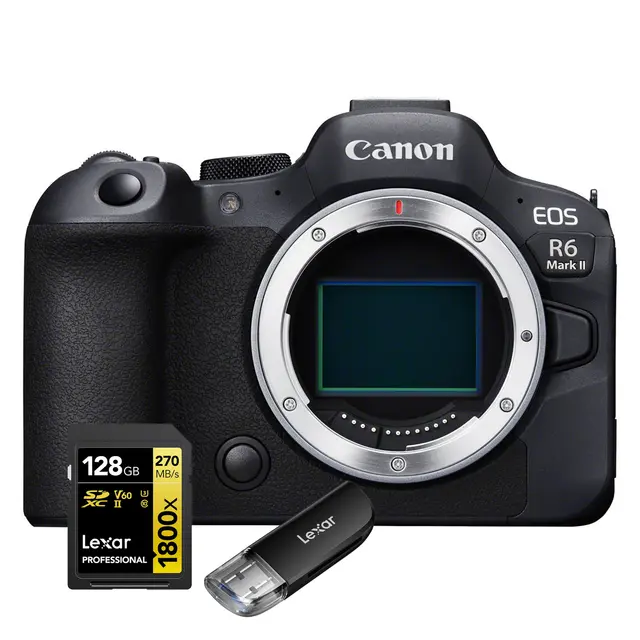 Canon EOS R6 Mark II Kamerahus Med Lexar Pro 1800X SDXC UHS-II U3 128GB 