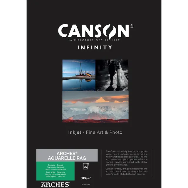 Canson Arches Aquarelle Rag (Pure White) A3+, 25 ark 