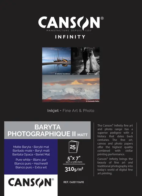 Canson Baryta Photographique II Matt 310g. 5" x 7". 25 ark 