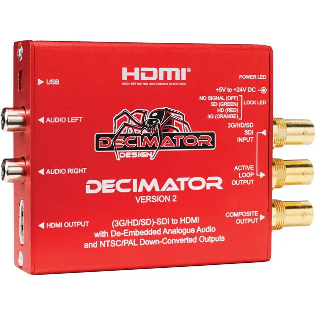 Decimator 2 3G/HD/SD-SDI til HDMI NTSC/PAL Downscaler & Analog Audio 