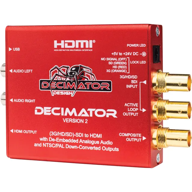 Decimator 2 3G/HD/SD-SDI til HDMI NTSC/PAL Downscaler & Analog Audio 
