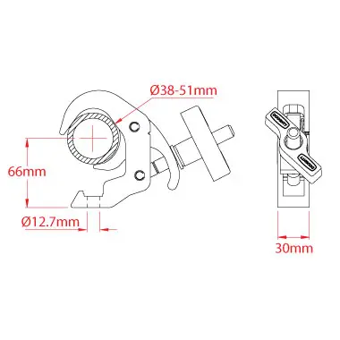 Doughty 38-51mm Quick Trigger 30mm svart Rørklemme - brukes med Manfrotto 187 