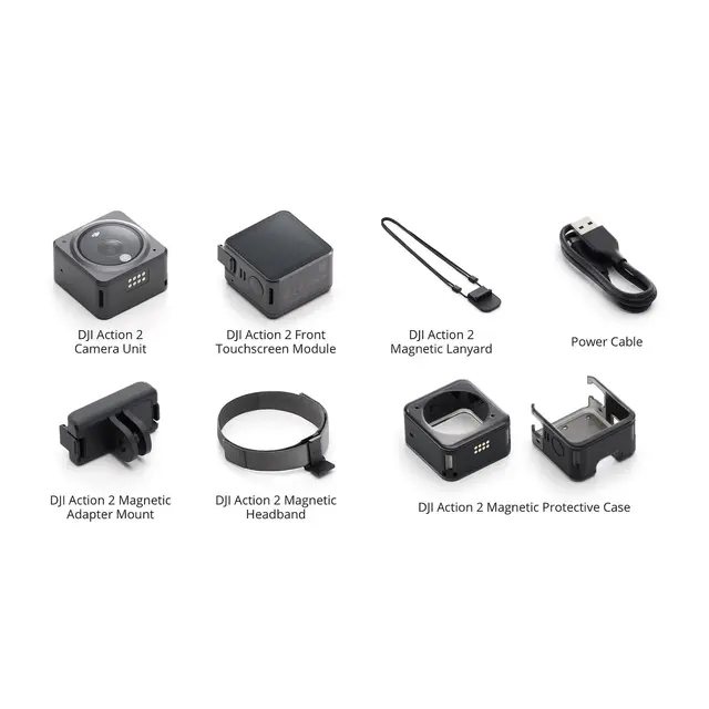 DJI Action 2 Dual-Screen Combo 128GB Vanntett actioncam m/magnetisk tilbehør 