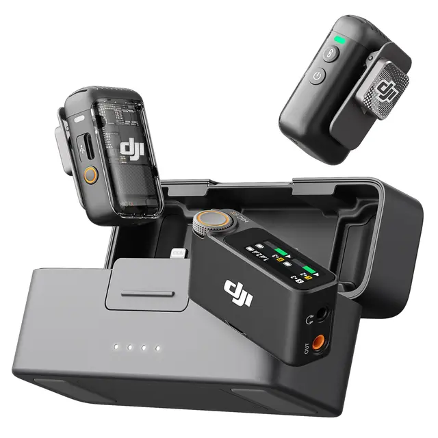 DJI Mic 2 (2 TX + 1 RX + Charging Case) 2 Mic/Sendere, 1 mottaker og ladeetui 