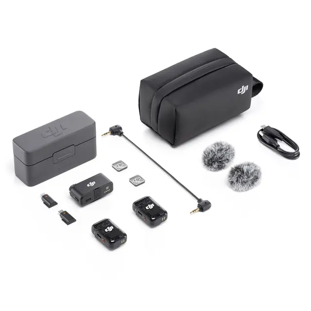 DJI Mic 2 (2 TX + 1 RX + Charging Case) 2 Mic/Sendere, 1 mottaker og ladeetui 