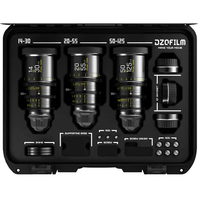 DZOFilm Pictor Zoom 3 Pack T2.8 Black 14-30, 20-55 og 50-125mm Cine Optikk 