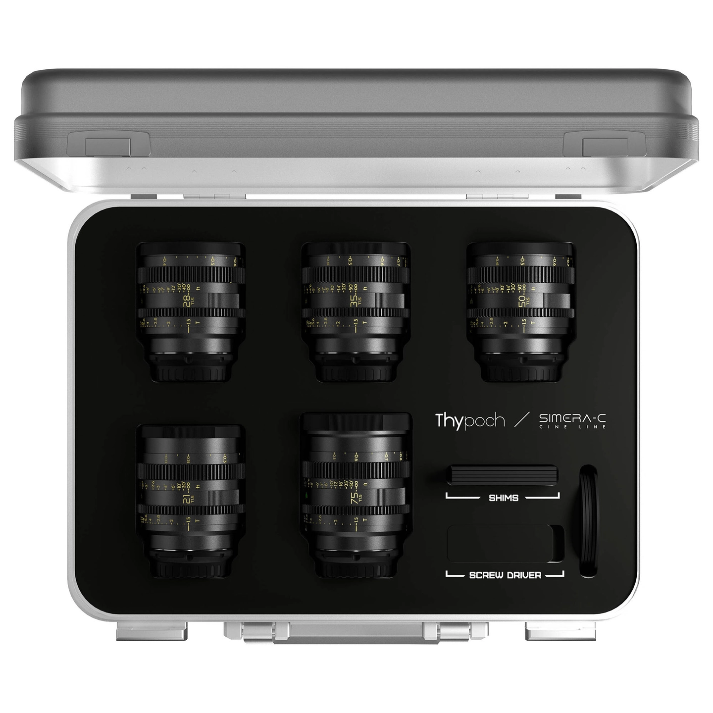 Thypoch Simera-C T1.5 Cine 5-Lens Kit 21/28/35/50/75mm m/Hardcase. Sony E