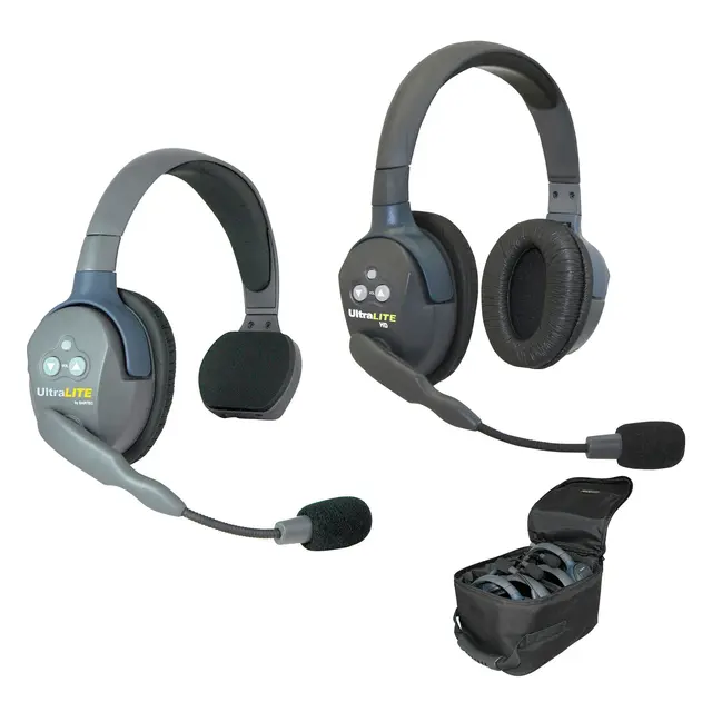 Eartec UltraLite 2-person system w/ 1 Single, 1 Double Headset, batteries 