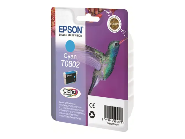 Epson Claria Cyan T0802 For PX serie For bl.a. Stylus Photo PX730WD. Kolibri 