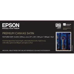 Epson Premium Canvas Satin 13&quot; 350g Ca 32cm x 6m. 350 gram