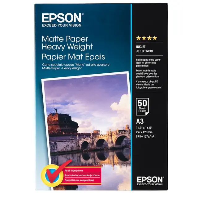 Epson A3 Matte Paper Heavy Weight 167 g 50 ark A3 (297 mm x 420 mm) 