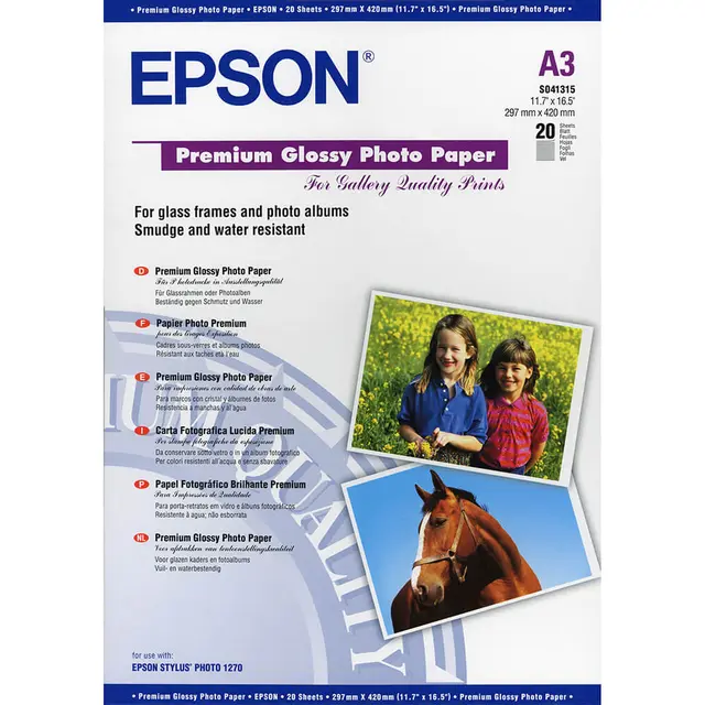 Epson Premium Glossy Photo Paper A3 255g 20 ark 