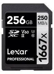 Lexar Pro 1667X SDXC UHS-II U3 256GB V60, Max Read 250 - Write 120 MB/s