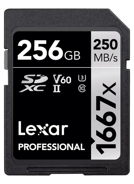 Lexar Pro 1667X SDXC UHS-II U3 256GB V60, Max Read 250 - Write 120 MB/s 
