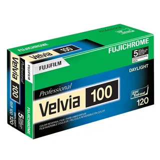 Fujifilm Fujichrome Velvia RVP100 120/5 5pk. Positiv fargefilm. ISO 100