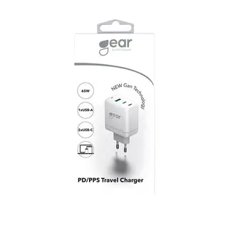 Gear Lader GAN 220V 2xUSB-C+1xUSB-A PD Hurtiglader. 45W+18W+5A (total 65W) Hvit