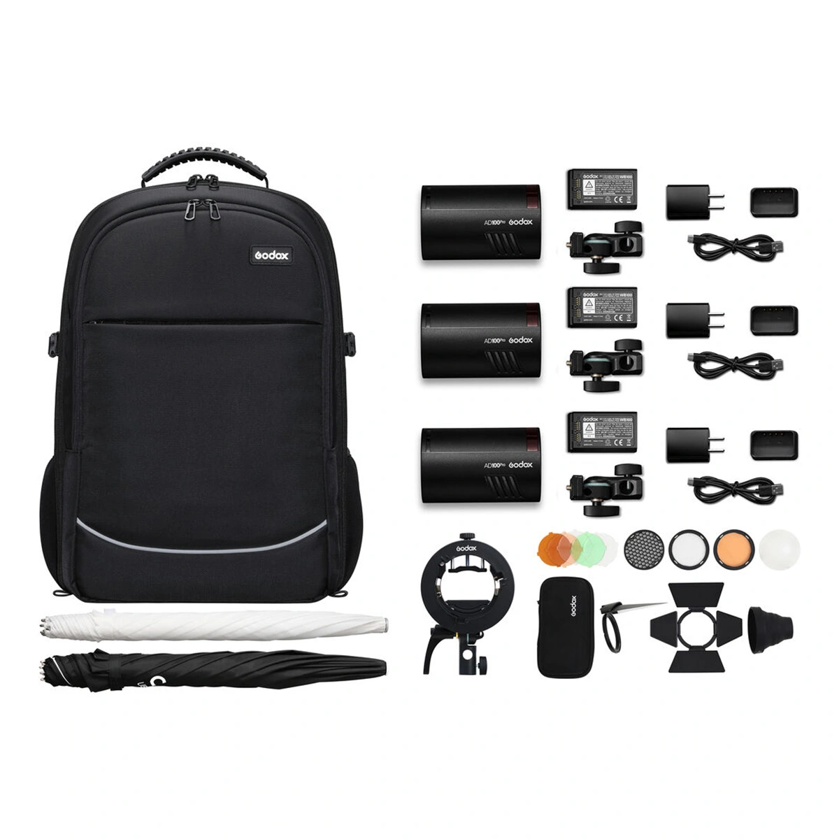 Godox AD100Pro TTL Flash Triple KIT 3 lamper i ryggsekk inkl lysforming