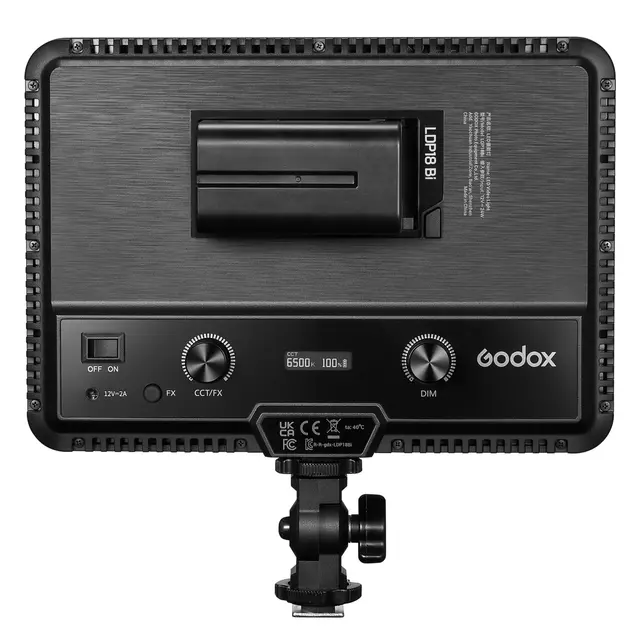 Godox LDP18Bi LED Video Light Panel Bi-C LED lampe 2800-6500K. AC-strømadapter 