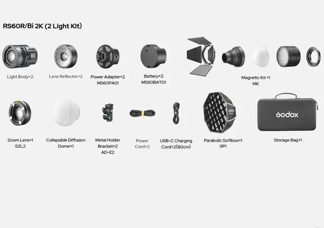 Godox RS60Bi Bi-Color LED 2-Light Kit 2stk COB lamer med tilbehørspakke 