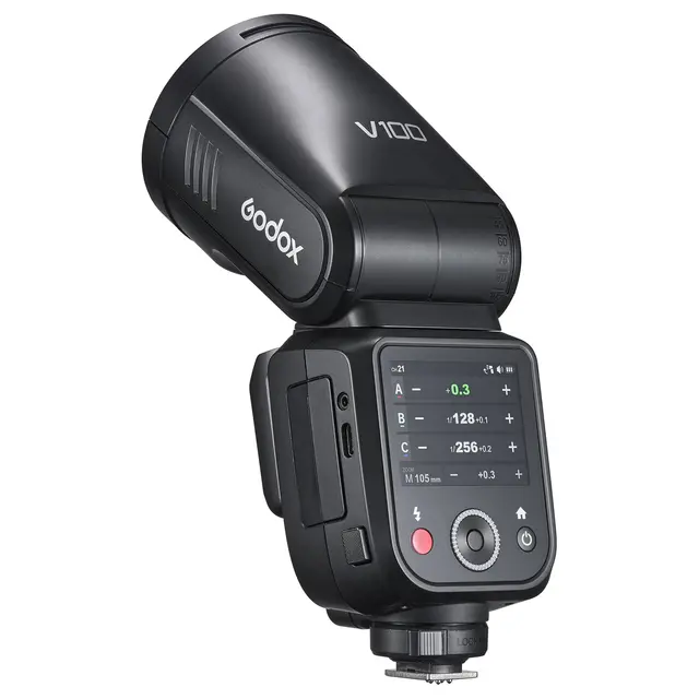 Godox V100 TTL Speedlite for Nikon Kamerablits med rundt hode. Nikon TTL 