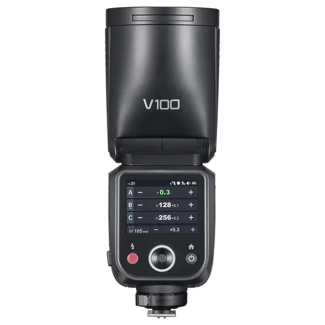 Godox V100 TTL Speedlite for Nikon Kamerablits med rundt hode. Nikon TTL 