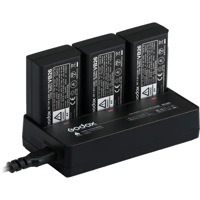 Godox VC26T Multi-Battery Charger for V1 Plass til å lade 3stk VB26 batterier 