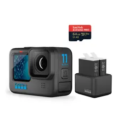 GoPro HERO11 Black pakke + 2 batterier, 64GB kort, dobbeltlader