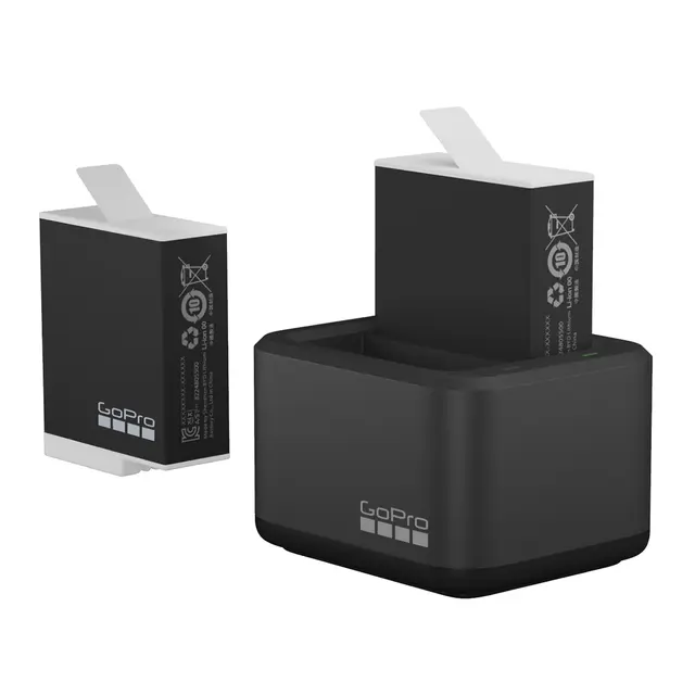 GoPro Dual Battery Charger + 2 Batterier Lader + 2 Enduro batt til HERO12/11/10/9 
