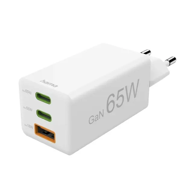 Hama Lader 2x USB-C 1x USB-A GaN 65W Hvit 
