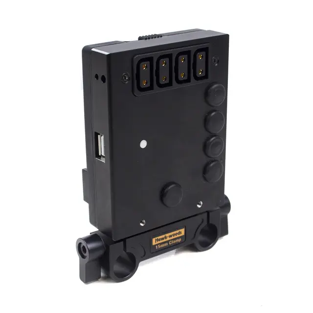 Hawk-Woods Mini V-Lok 15mm rods adapter V-Mount batteri adapter 4x D-tap 1x USB 