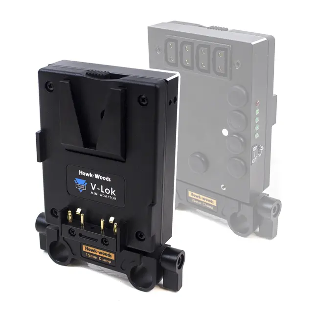 Hawk-Woods Mini V-Lok 15mm rods adapter Regulert V-Mount batteri adapter 4xD-tap 