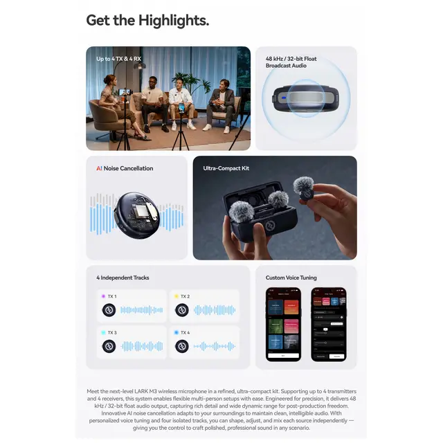 Hollyland LARK M3 Combo 2TX & 1RX USB-C RX and 2 x Wireless Microphones 