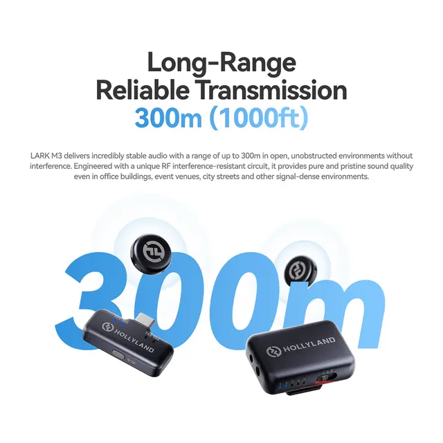 Hollyland LARK M3 Combo 2TX & 1RX USB-C RX and 2 x Wireless Microphones 