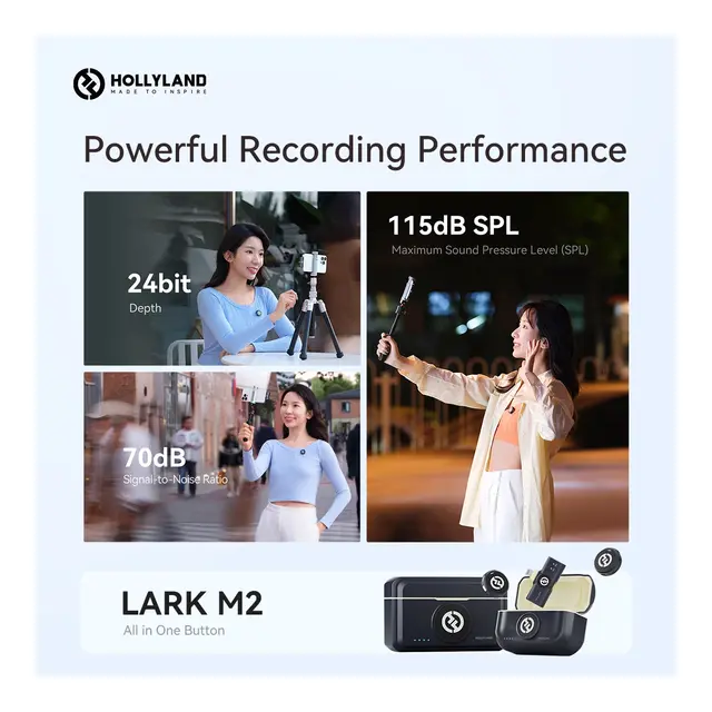 Hollyland Lark M2 USB-C WL Lavalier Trådløs mygg med USB-C plugg m/mottaker 