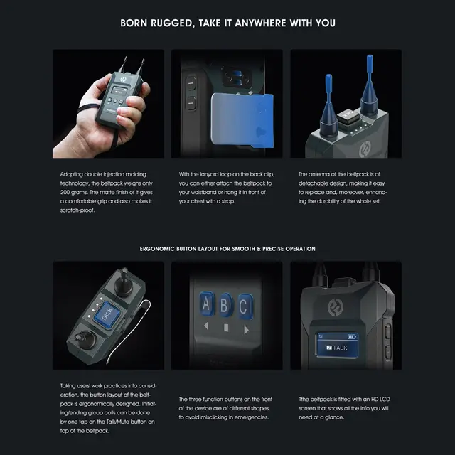 Hollyland Solidcom M1 med 4 belt packs 4x trådløs Intercom-system 