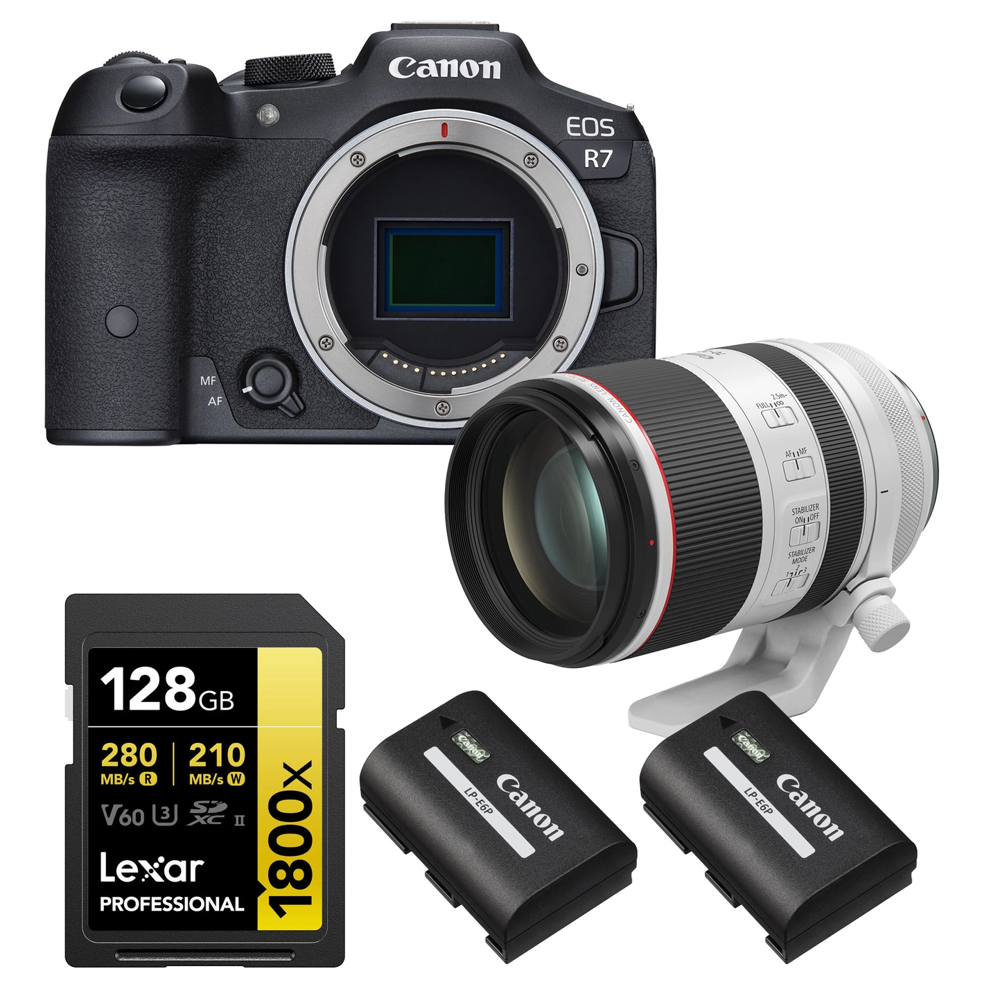 Kamerapakke 1 - Canon EOS R7 Canon RF 70-200mm, minnekort og batteri
