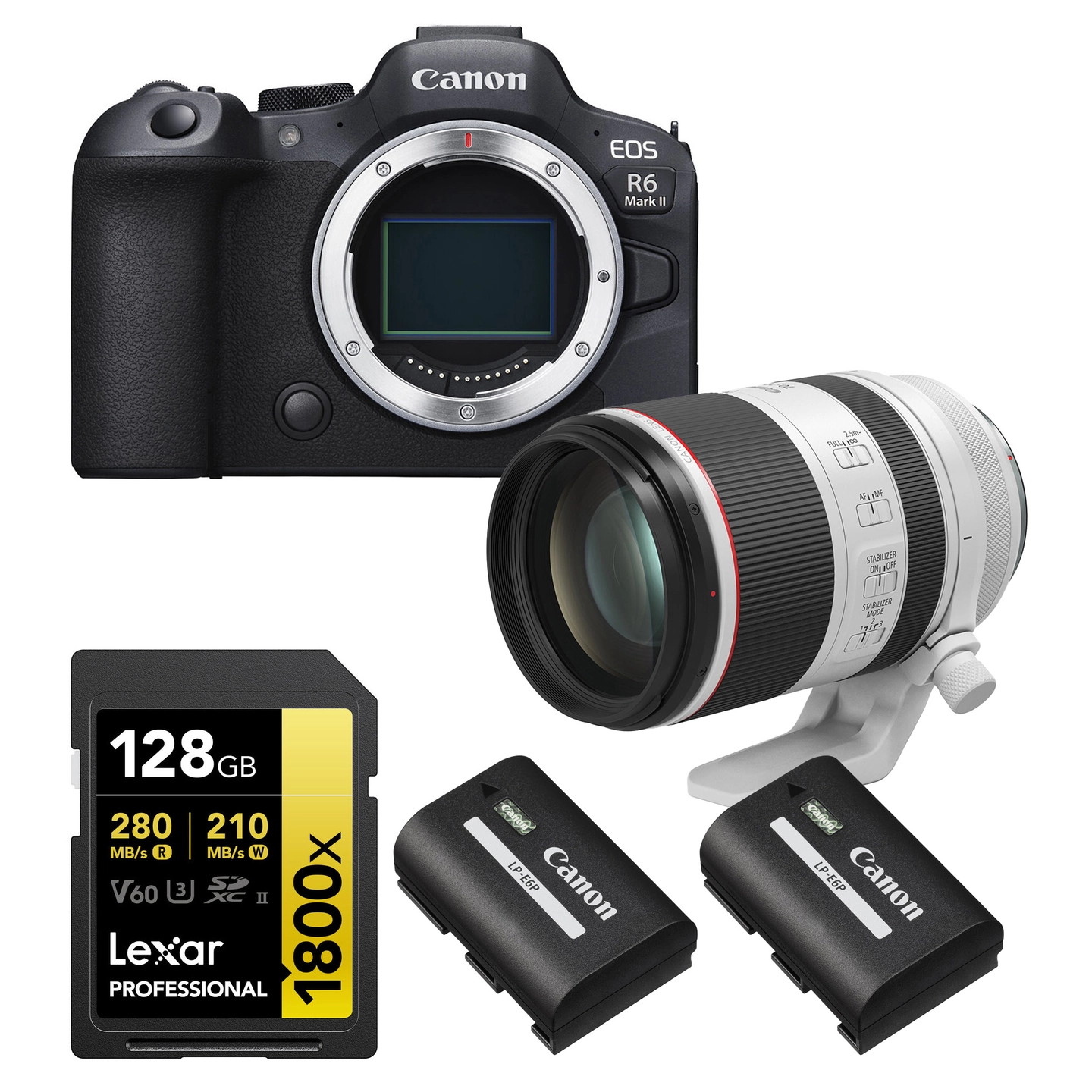 Kamerapakke 2 - Canon EOS R6 Mark II Canon RF 70-200mm, minnekort og batteri