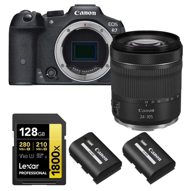 Kamerapakke 3 - Canon EOS R7 Canon RF 24-105mm, minnekort og batteri 