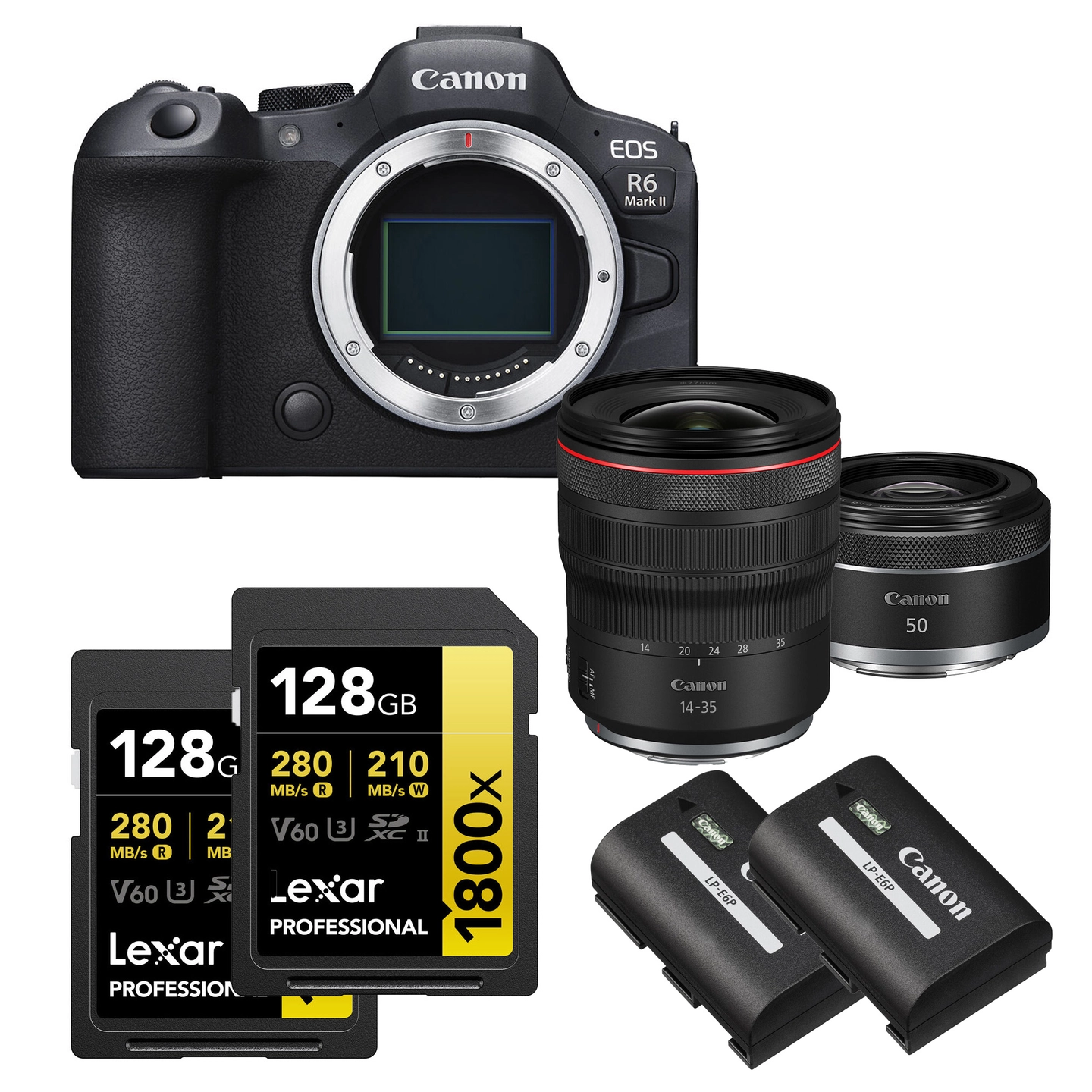 Kamerapakke 5 - Canon EOS R6 Mark III Canon RF 50mm, 14-35mm, Minnekort & batt