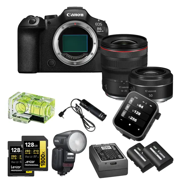 Kamerapakke 6 - Canon EOS R6 Mark III Canon RF 50mm, 14-35mm + tilbehør 