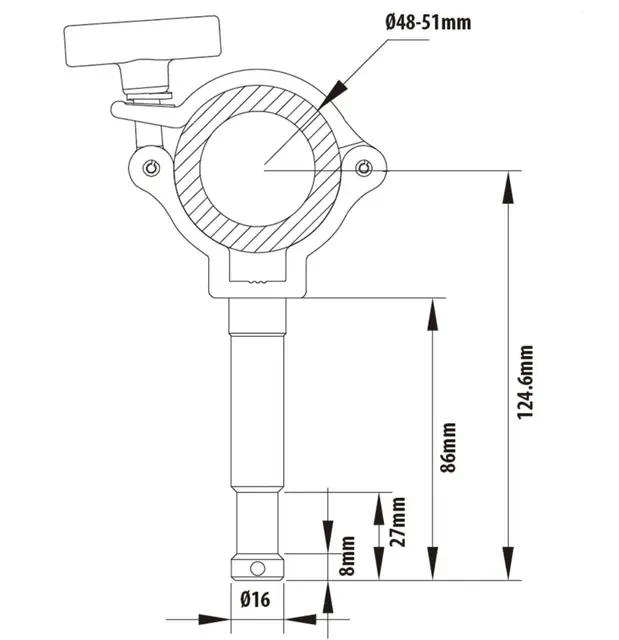 Kupo KCP-906 Burger Coupler m/16mm stud Rørkobling med 16mm spigot ø48-51mm 75kg 