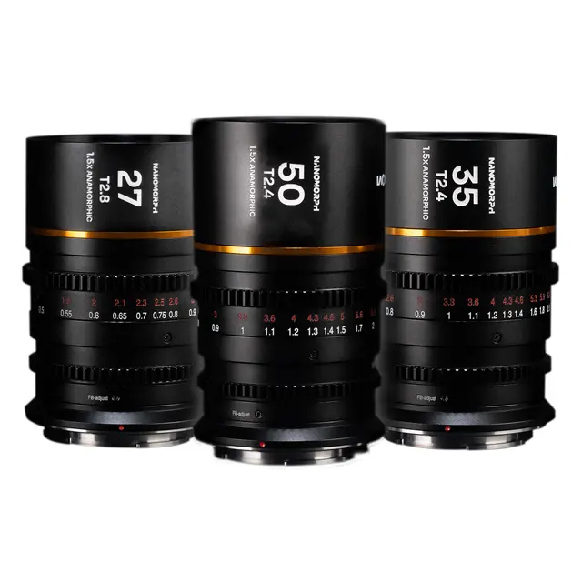 Laowa Nanomorph S35 Prime 3-Lens Bundle Sony E. 27mm, 35mm, 50mm. Amber 