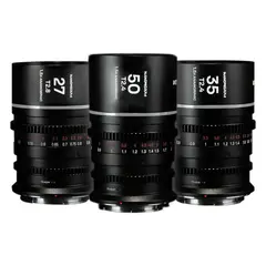 Laowa Nanomorph S35 Prime 3-Lens Bundle Canon RF. 27mm, 35mm, 50mm. Silver